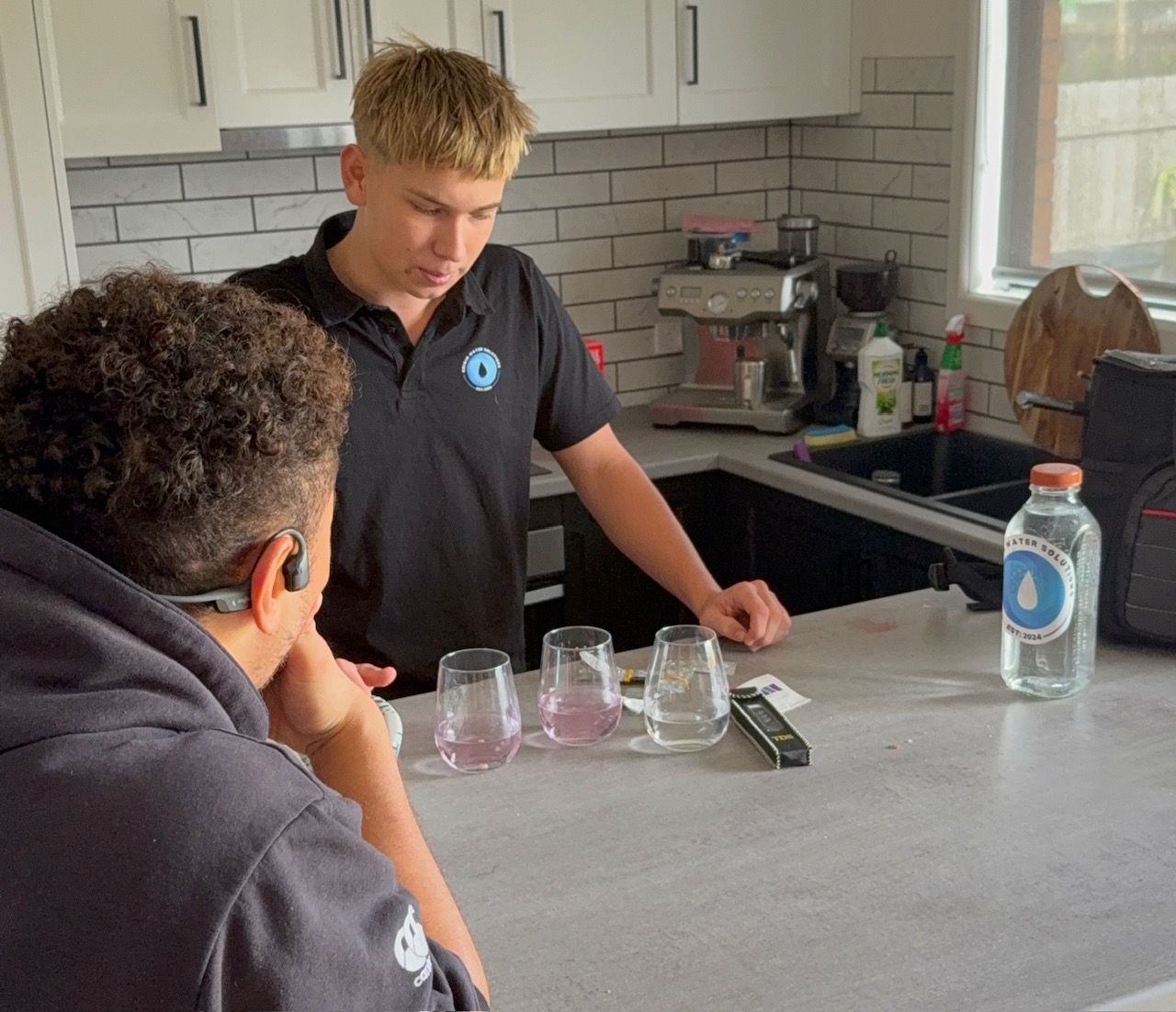 Jett conducting a free water test at a Geelong home